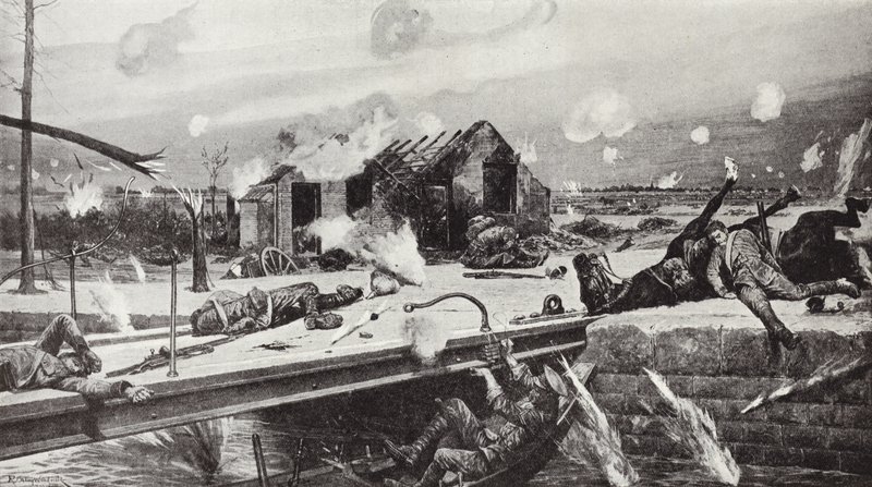 Lance-desátník Charles Jarvis vyhodil do povětří most v Jemappes, Belgie, 23. srpna 1914 od Richard Caton Woodville junior