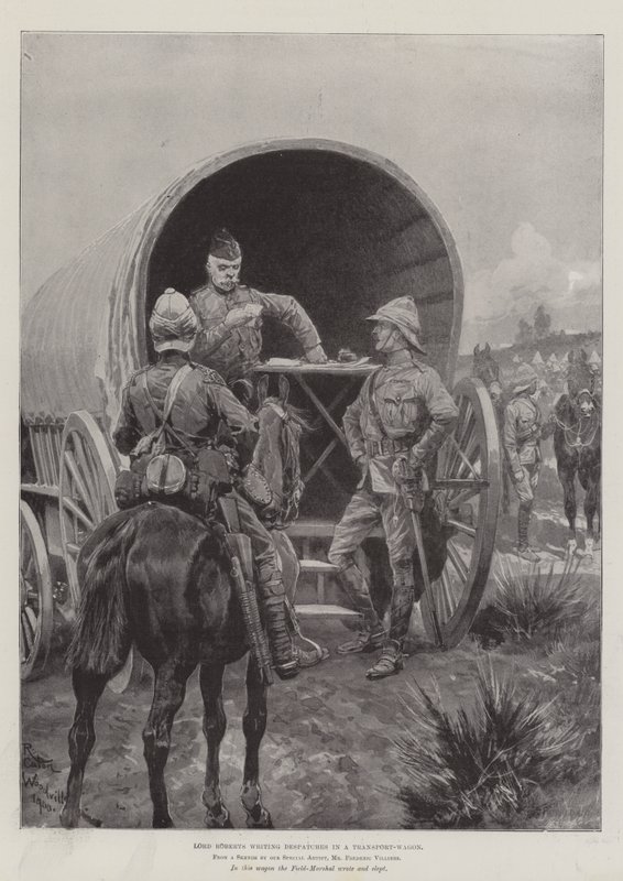 Lord Roberts píše zásilky v transportním vagónu od Richard Caton Woodville junior