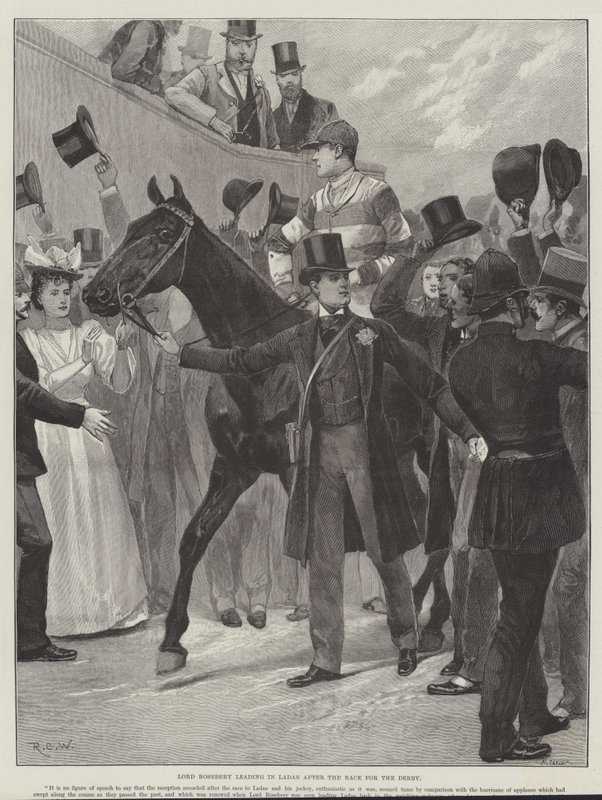 Lord Rosebery vede v Ladas po Race for the Derby od Richard Caton Woodville junior