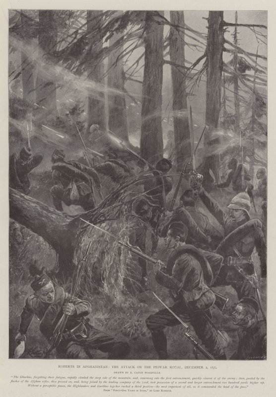 Roberts v Afghánistánu, útok na Peiwar Kotai, 2. prosince 1878 od Richard Caton Woodville junior
