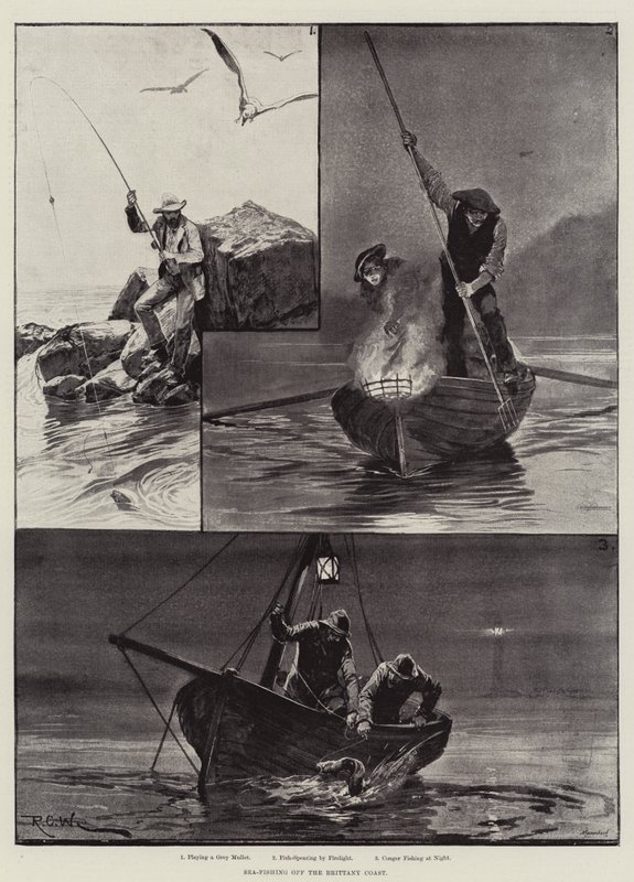 Mořský rybolov u pobřeží Bretaně od Richard Caton Woodville junior
