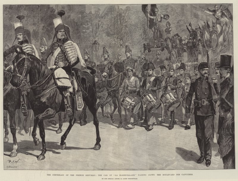 Stoleté výročí Francouzské republiky, auto La Marseillaise projíždějící po Boulevard des Capucines od Richard Caton Woodville junior