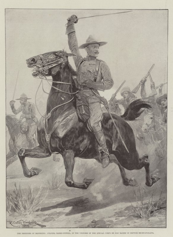 Obránce Mafekingu, plukovník Baden-Powell, v uniformě zvláštního sboru, kterou vychoval v britském Bechuanalandu od Richard Caton Woodville junior