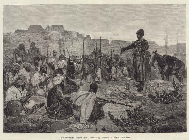 Blížící se afghánská válka, setkání Afreedis v průsmyku Khyber od Richard Caton Woodville junior