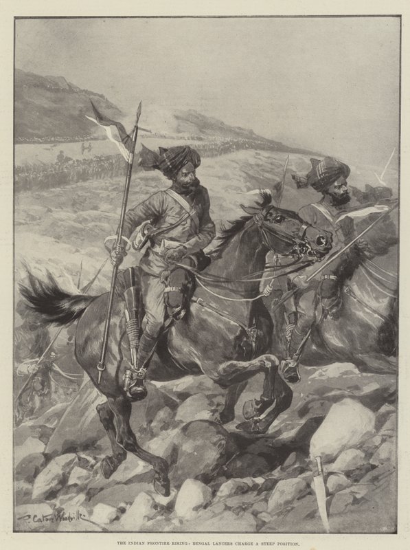 Indian Frontier Rising, Bengálští kopiníci zaútočili na strmou pozici od Richard Caton Woodville junior