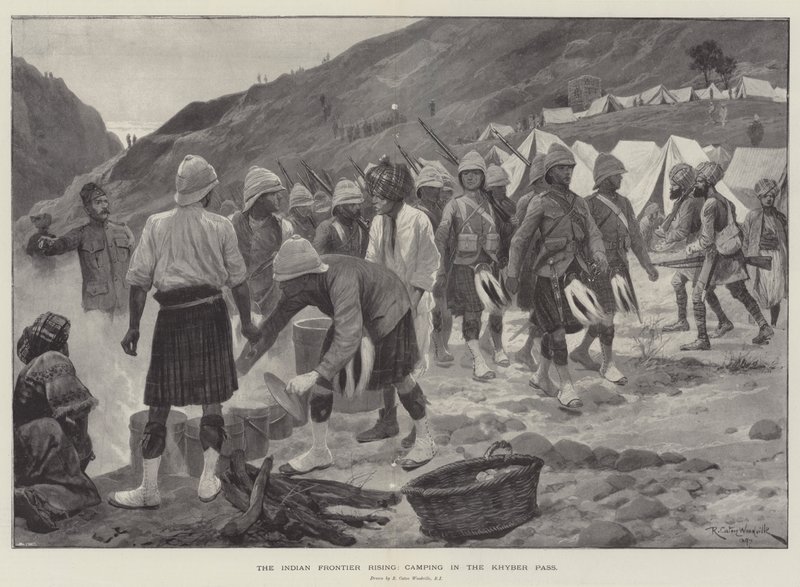 The Indian Frontier Rising, kempování v průsmyku Khyber od Richard Caton Woodville junior