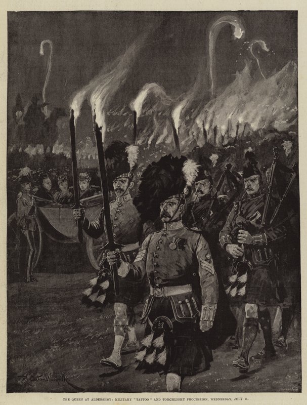 The Queen at Aldershot, Military Tattoo and Torchlight Procession, středa, 11. července od Richard Caton Woodville junior