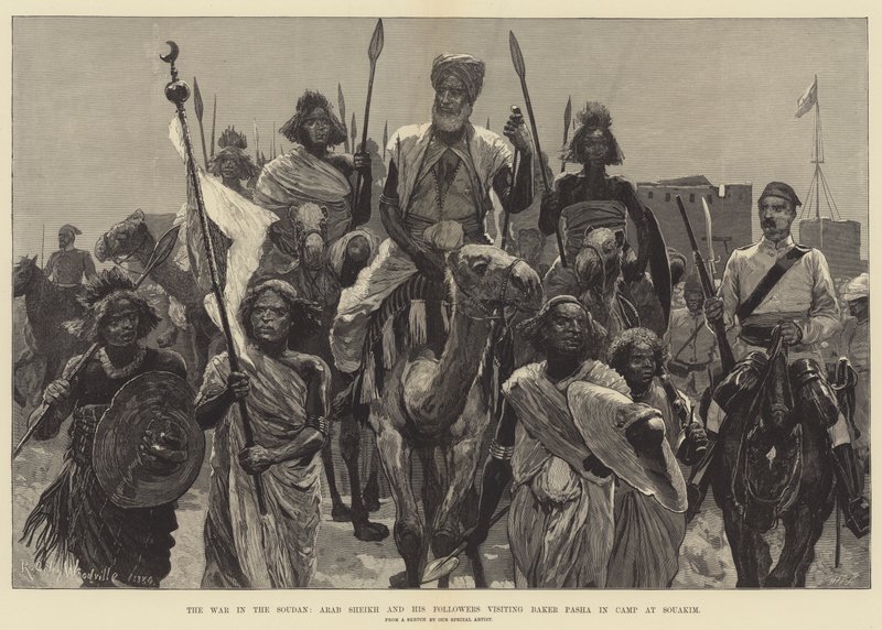 Válka v Súdánu, Arab Sheikh a jeho následovníci na návštěvě Baker Pasha v táboře v Souakim od Richard Caton Woodville junior
