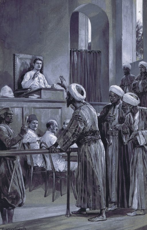 Sir William Lloyd Matthews vykonávající spravedlnost na Zanzibaru 1882 od after Richard Caton II Woodville