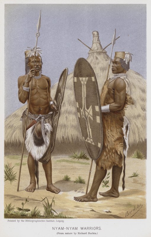 Nyam-Nyam Warriors (chromolitho) od Richard (after) Buchta