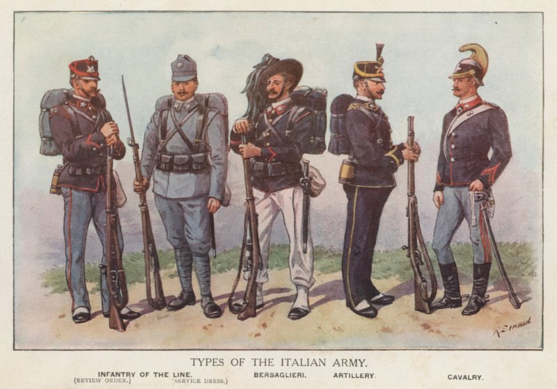 Vojáci italské armády (barva litho) od Richard (after) Simkin
