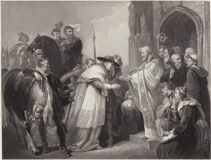 Kardinál Wolsey v Leicester Abbey (rytina) od Richard (after) Westall