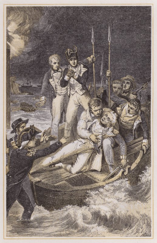 Nelson prostřelil paži (barevná rytina) od Richard (after) Westall