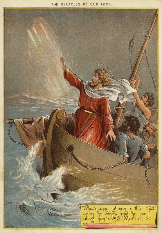 Zázraky Krista: Ježíš uklidňuje bouři (chromolitho) od Richard Andre
