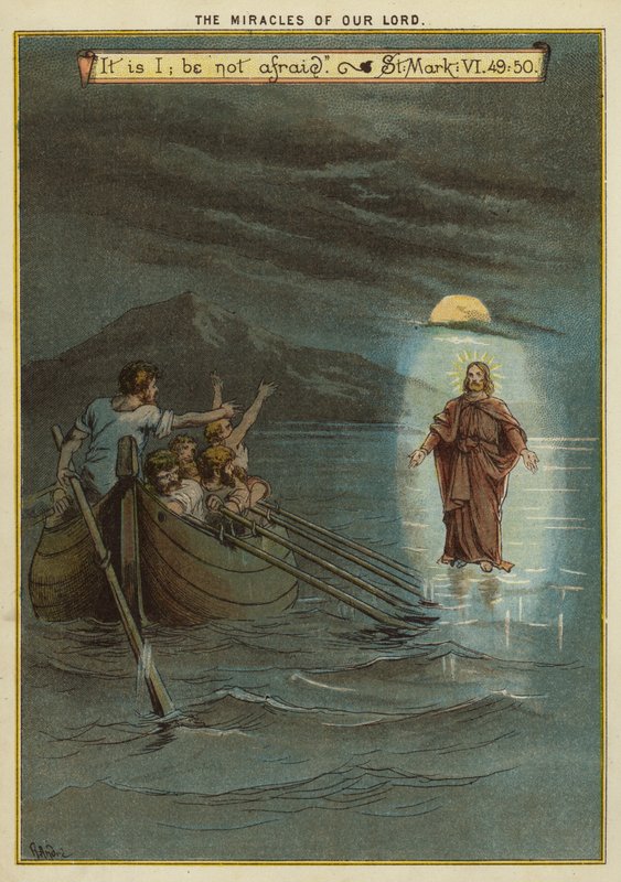 Zázraky Krista: Ježíš chodí po vodě (chromolitho) od Richard Andre