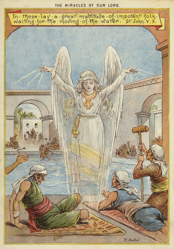 Zázraky Kristovy: nemocní čekající na pohyb vody andělem (chromolitho) od Richard Andre