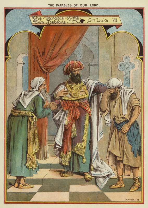 Podobenství o Kristu: Podobenství o dvou dlužníkech (chromolitho) od Richard Andre