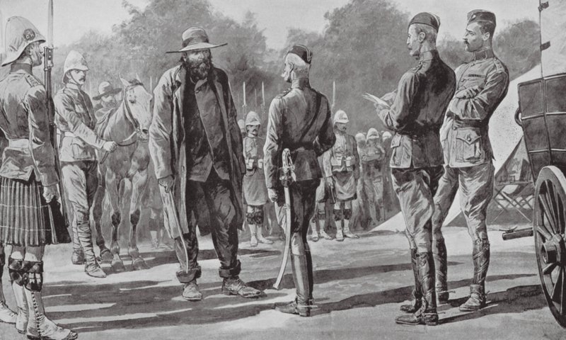 Velitel Cronje se vzdává lordu Robertsovi (litografie) od Richard Caton II (after) Woodville