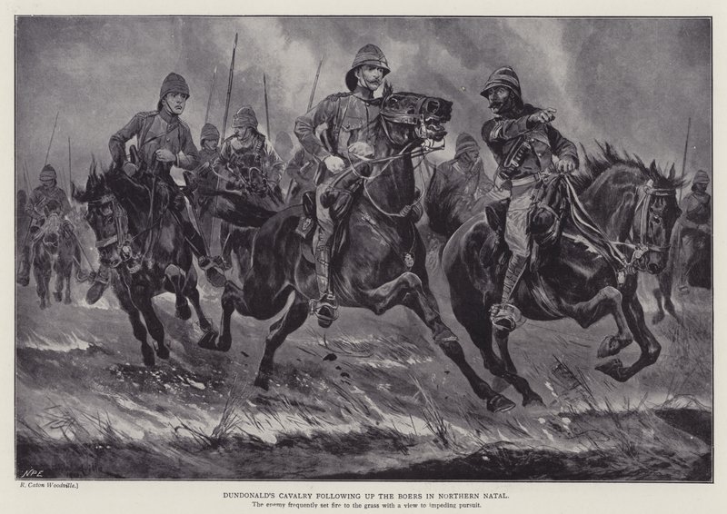 Dundonaldova kavalérie po Búrech v severním Natalu (litho) od Richard Caton II (after) Woodville