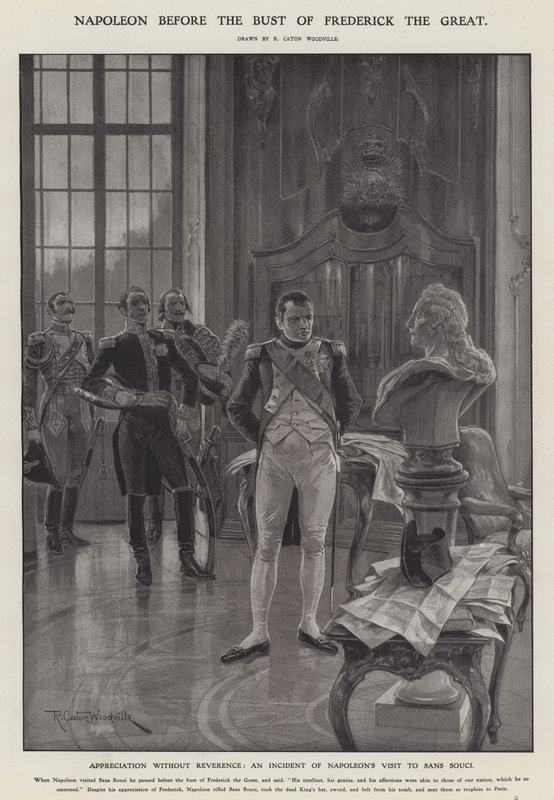Napoleon před bustou Fridricha Velikého (litho) od Richard Caton II (after) Woodville