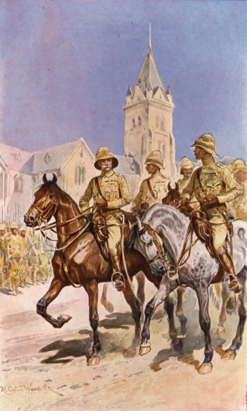 Roberts vjíždí do Pretorie (barevná litografie) od Richard Caton II (after) Woodville