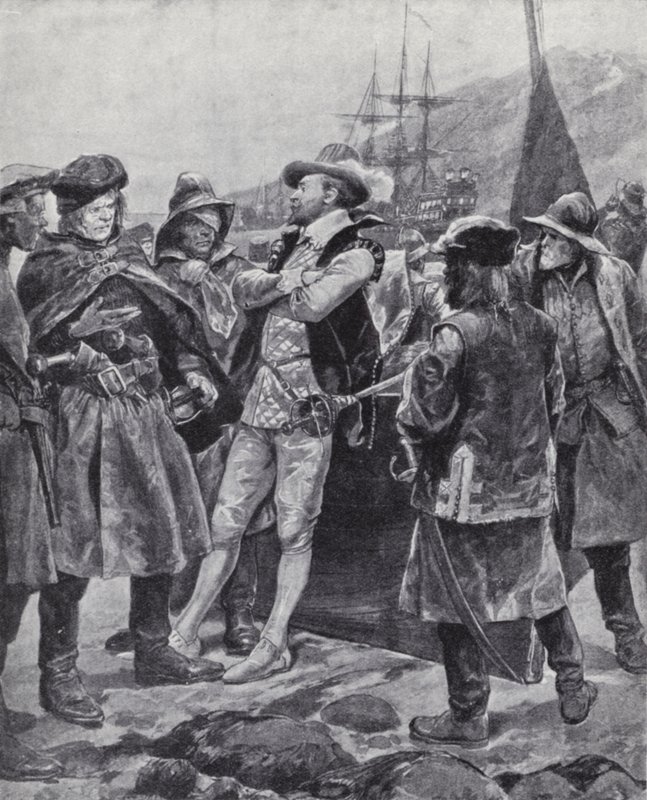 Sir Humphrey Gilbert objevuje Newfoundland od Richard Caton II (after) Woodville