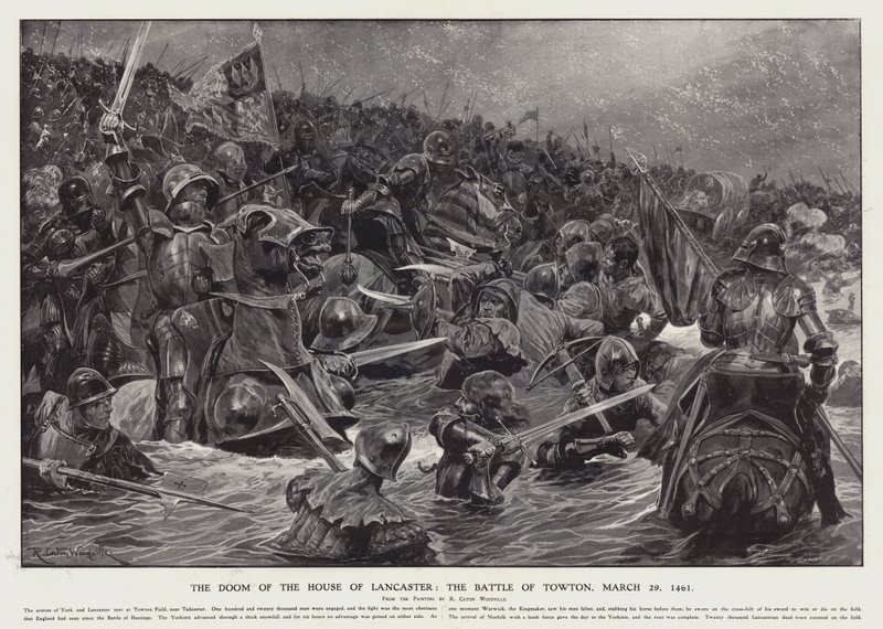 Zkáza rodu Lancasterů: Bitva u Towtonu, 29. března 1461 (litho) od Richard Caton II (after) Woodville