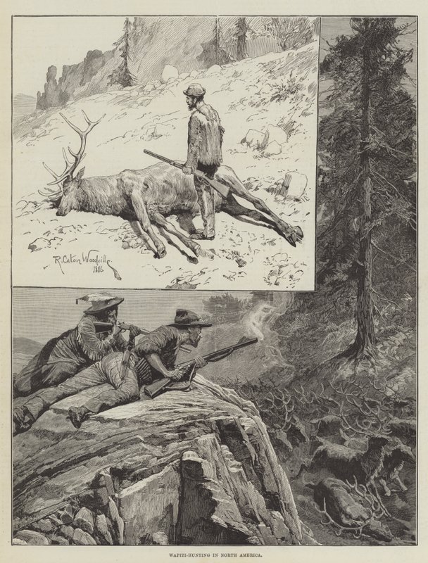 Wapiti-Hunting v Severní Americe (rytina) od Richard Caton II (after) Woodville