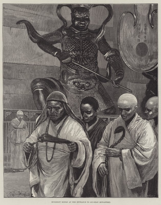 Buddhističtí mniši u vchodu do kláštera Ku-Shan od Richard Caton Woodville junior