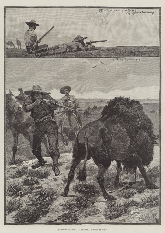 Lovci bizonů v Montaně, Severní Amerika od Richard Caton Woodville junior