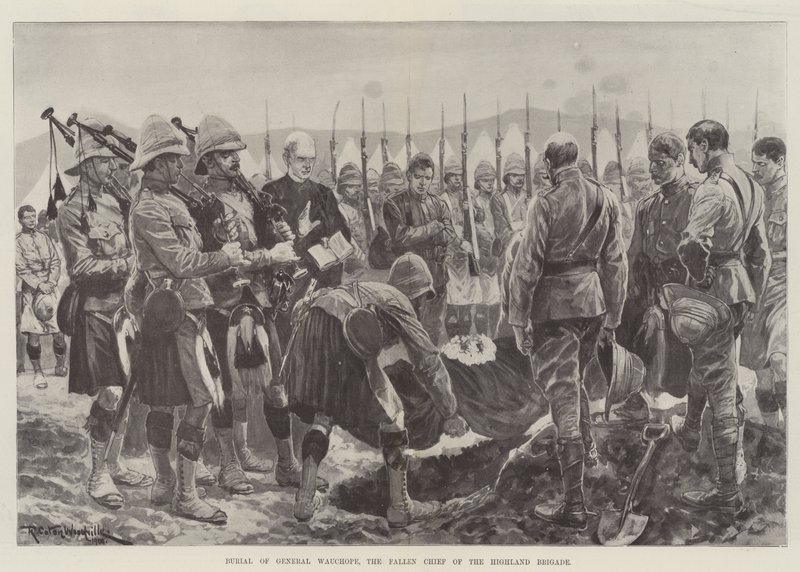 Pohřeb generála Wauchopa, padlého náčelníka brigády Highland od Richard Caton Woodville junior