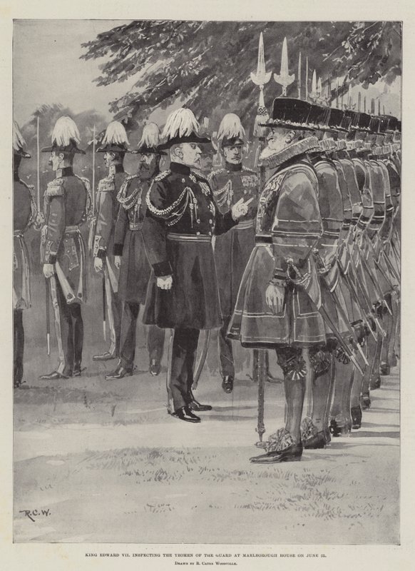 Král Edward VII. inspekce gardistů v Marlborough House dne 25. června od Richard Caton Woodville junior