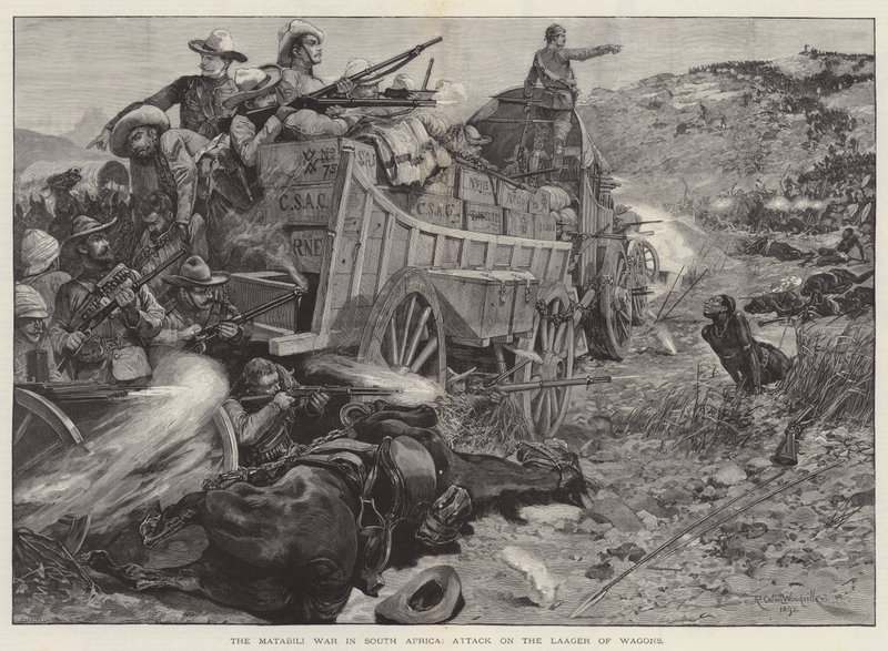 Válka Matabili v Jižní Africe, Útok na Laager of Wagons od Richard Caton Woodville junior