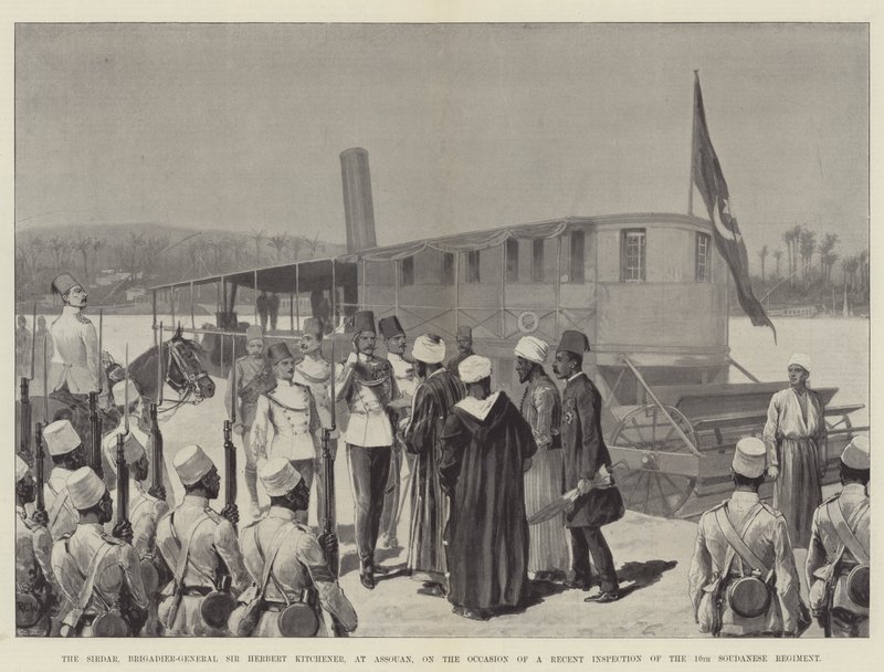 Sirdar, brigádní generál Sir Herbert Kitchener, v Assouanu, u příležitosti nedávné inspekce 10. soudánského pluku od Richard Caton Woodville junior