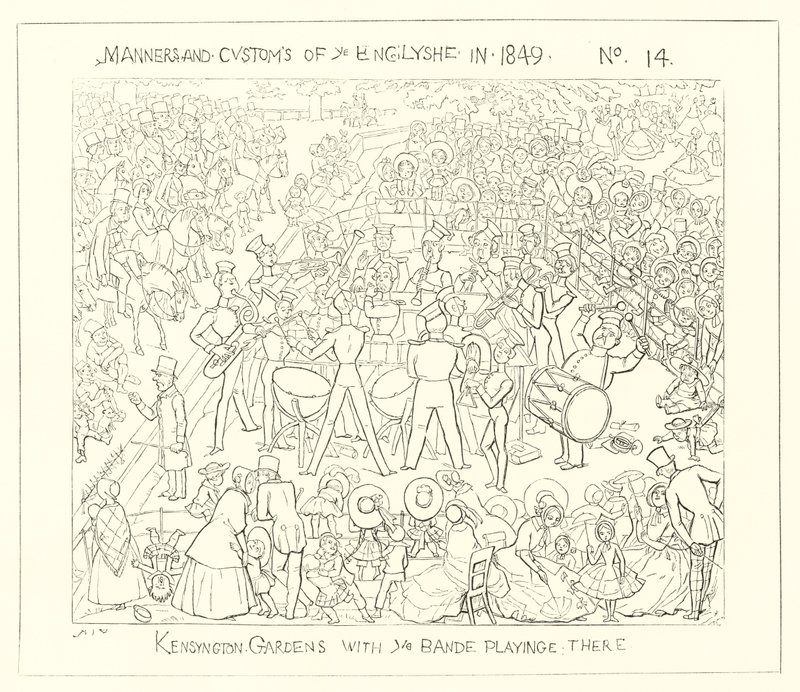 1849, Kensingtonské zahrady s hrající kapelou od Richard Doyle