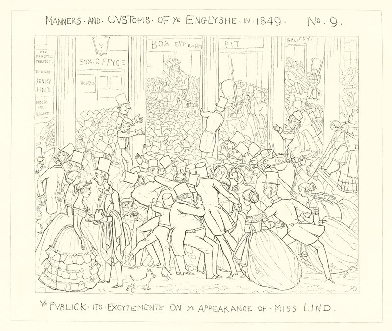 1849, Veřejnost o svém vzrušení z vystoupení slečny Lindové od Richard Doyle