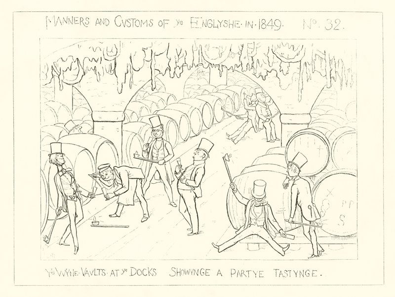1849, Vinotéky v Docích, ukazující ochutnávku večírků od Richard Doyle