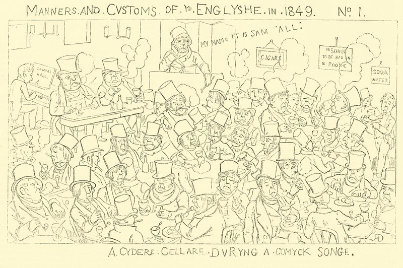 Jablečný sklep během komické písně (rytina) od Richard Doyle