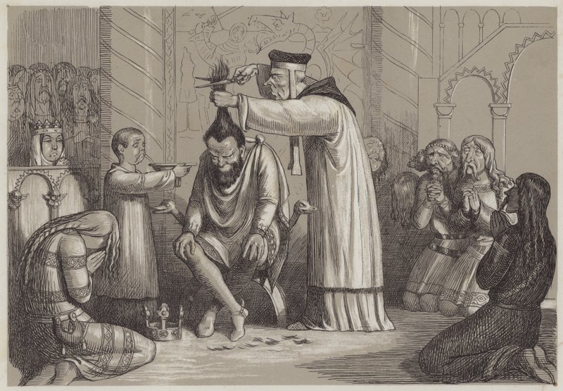 Holičské zacházení s Jindřichem I. od normanského biskupa (akvatinta) od Richard Doyle