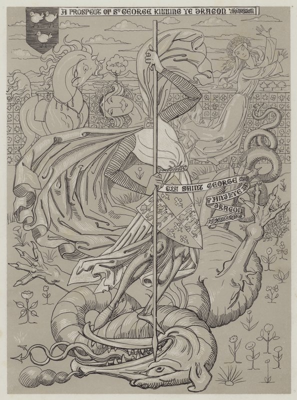 Svatý Jiří zabíjející draka (akvatinta) od Richard Doyle