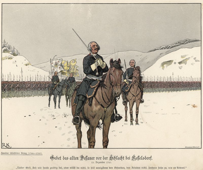 Modlitba prince Leopolda z Anhalt-Dessau před bitvou u Kesselsdorfu od Richard Knoetel