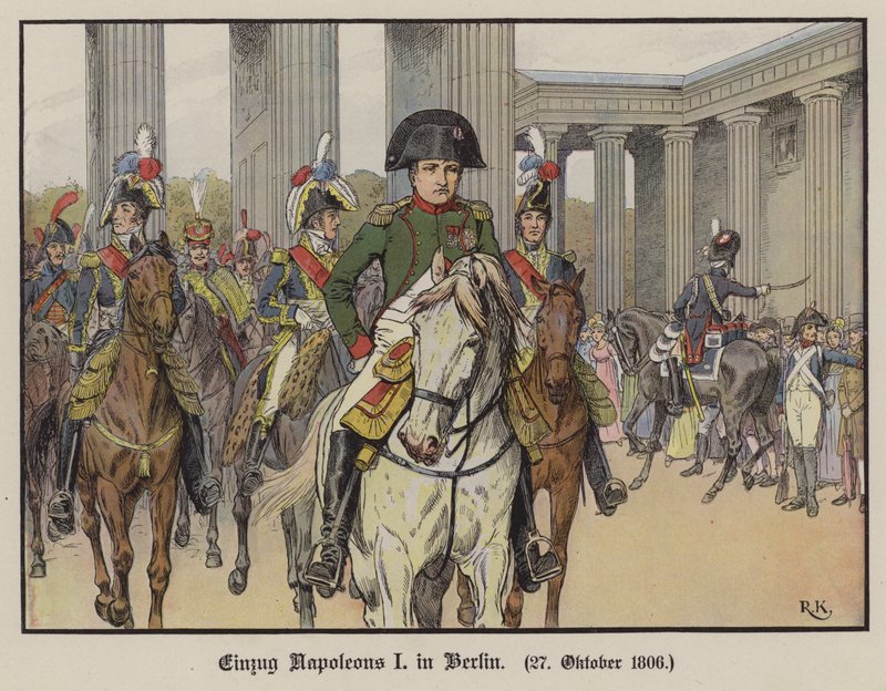 Napoleon vjíždí do Berlína, 27. října 1806 (barevné lito) od Richard Knotel
