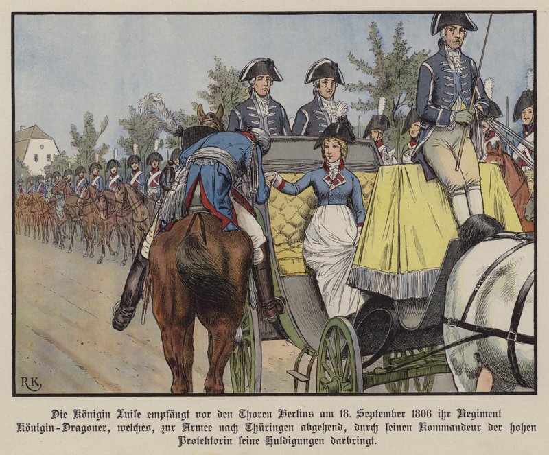 Pruská královna Louise hodnotí svůj regiment dragounů v Berlíně od Richard Knotel