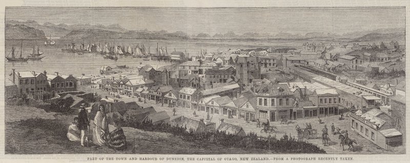 Část města a přístavu Dunedin, hlavního města Otago, Nový Zéland od Richard Principal Leitch
