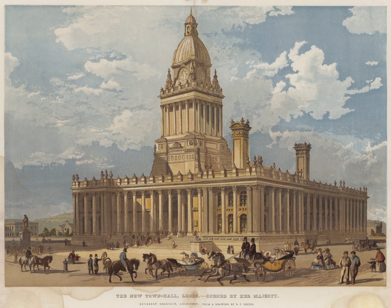 Nová radnice, Leeds, otevřena Jejím Veličenstvem (chromolitho) od Richard Principal Leitch