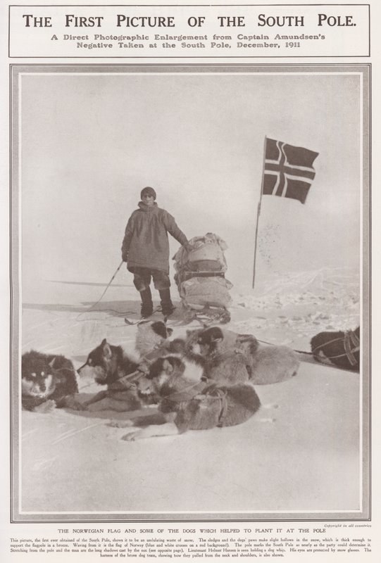 První obrázek jižního pólu (černobílá fotografie) od Roald Engelbergt Gravning Amundsen