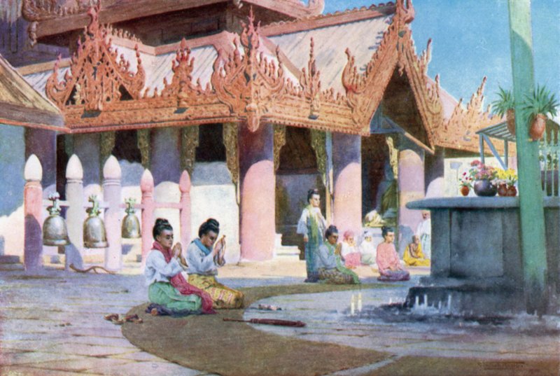 Modlitba na platformě Pagoda, Prome od Robert George Talbot Kelly