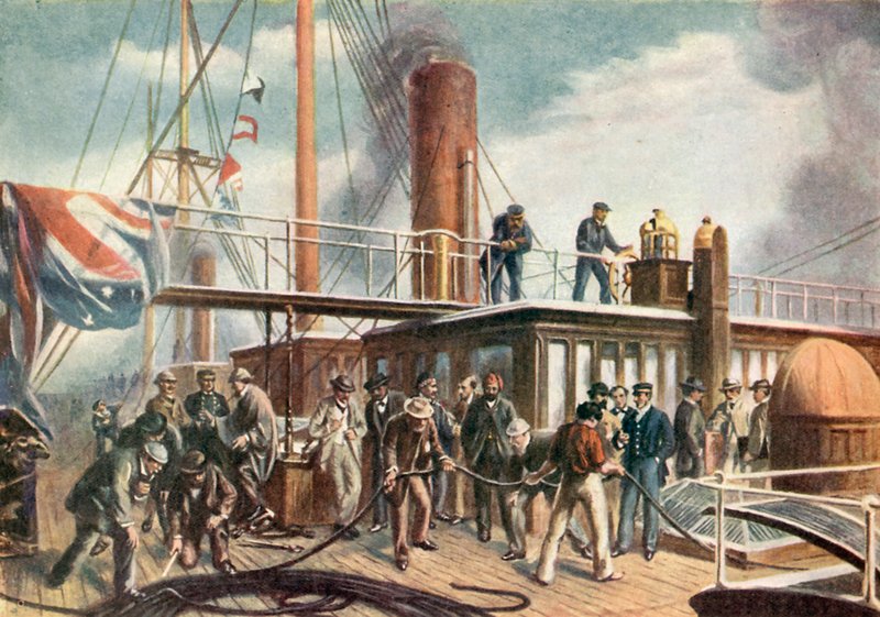 Společnost Great Eastern získává zpět ztracený atlantický kabel (barevná litografie) od Robert (after) Dudley