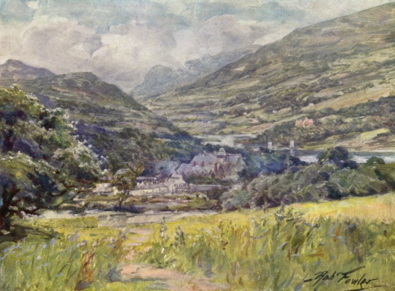 Bodnant Hall, Conway Valley (barevné lito) od Robert (after) Fowler