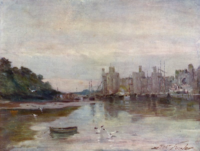 Hrad Carnarvon (barevné lito) od Robert (after) Fowler